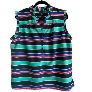 TOMMY HILFIGER WOMEN'S Sleeveless Top 1/2Button Down Multi Stripes XL